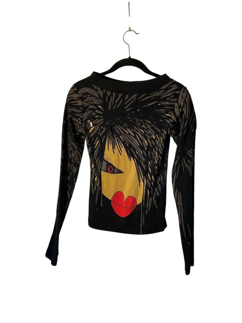 Y2K Paramita graphic art to wear black, long sleeve top S